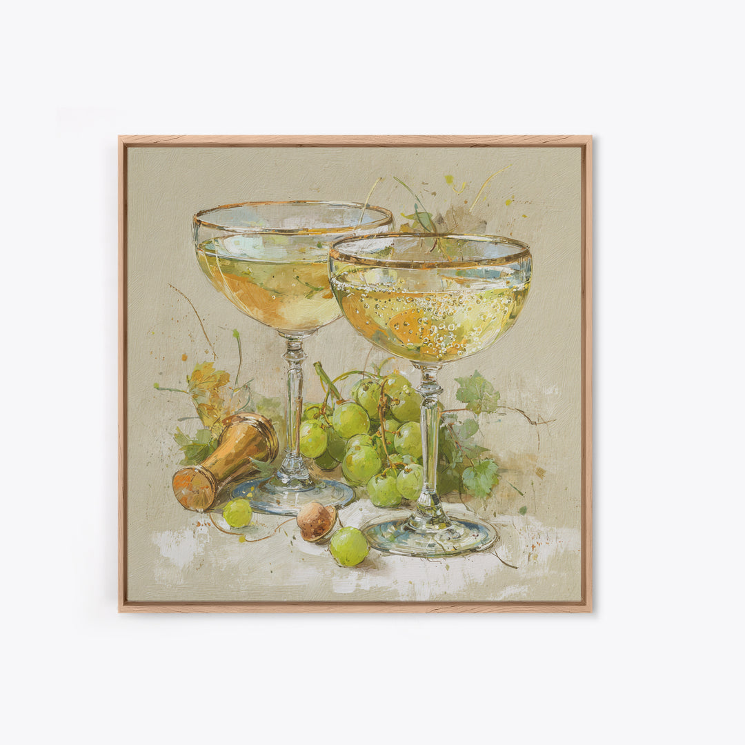 Champagne Coupe with Bubbles and Light Framed Canvas Print, Winery Art, Modern Decor, Winery Decor, Fine Art, Vineyard, WIN-1x1-67