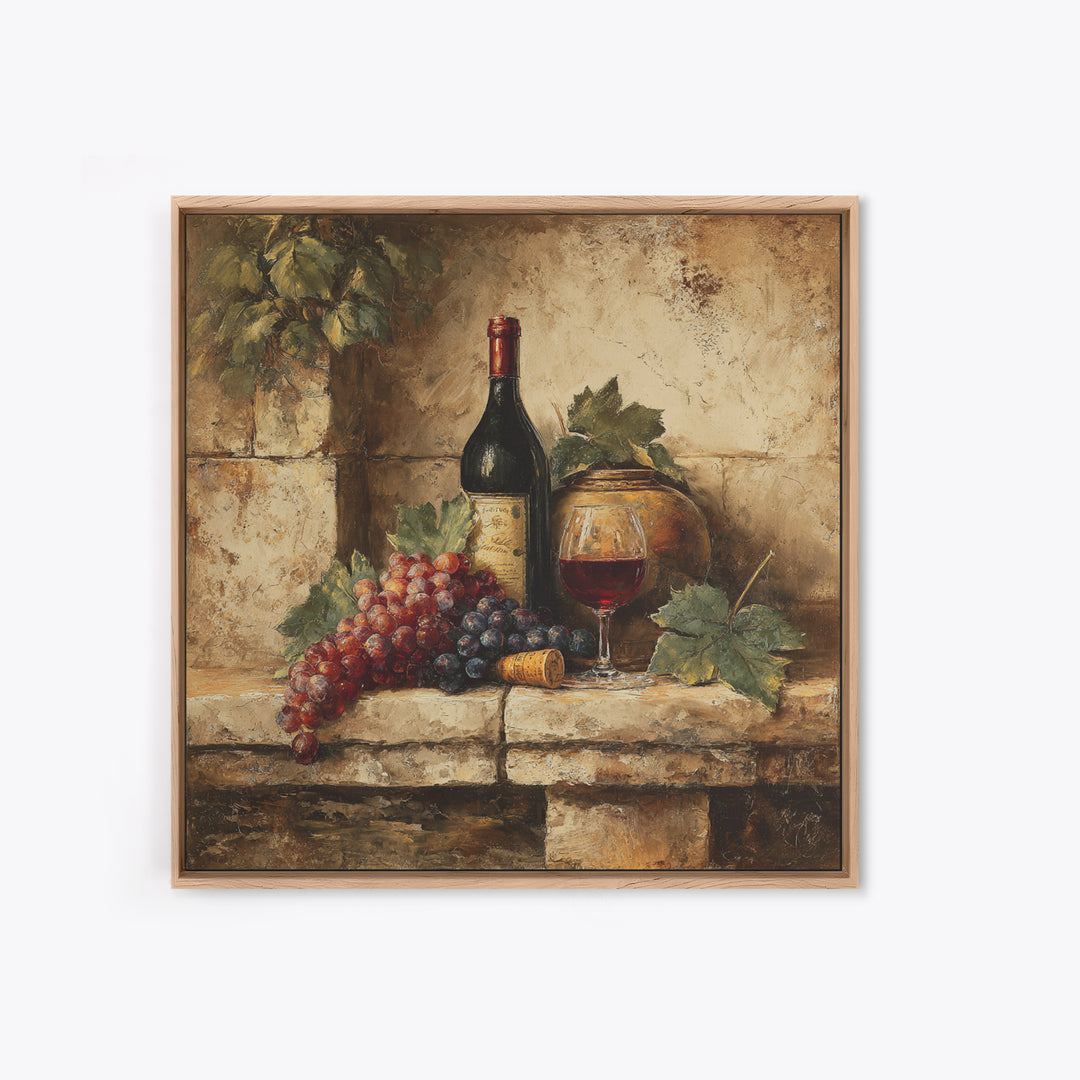 Italian Villa Vineyard Landscape Framed Canvas Print, Winery Art, Preppy Wall Art, Winery Decor, Oil Painting, Vineyard, WIN-1x1-68
