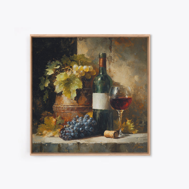 Olive Branch and Wine Glass Mediterranean Still Framed Canvas Print, Winery Art, Landscape Art, Winery Decor, Vineyard, WIN-1x1-72