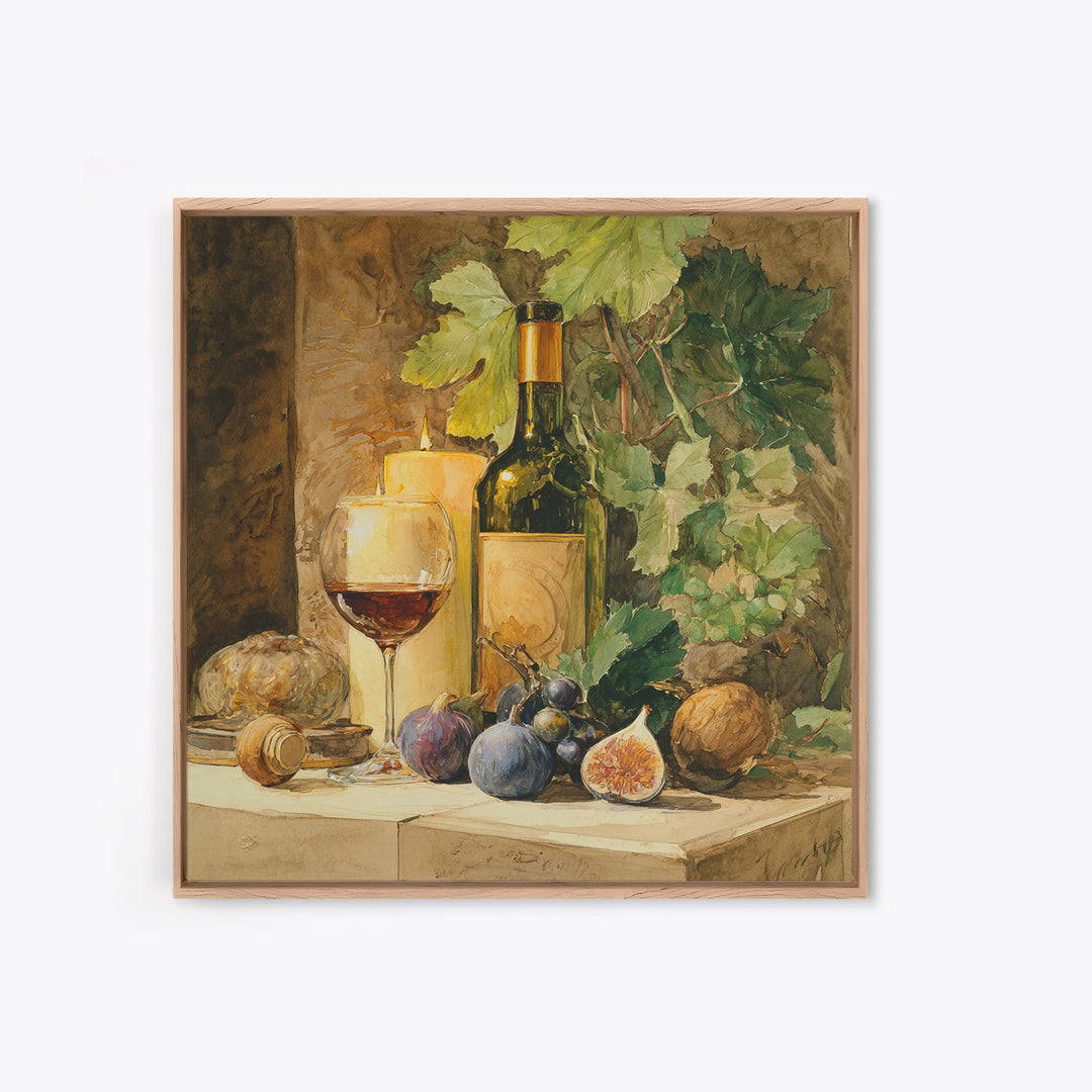 Wine Bottle and Glass Still Life Framed Canvas Print, Winery Art, Fine Art Print, Winery Decor, Fine Art, Vineyard, Wall Decor, WIN-1x1-74