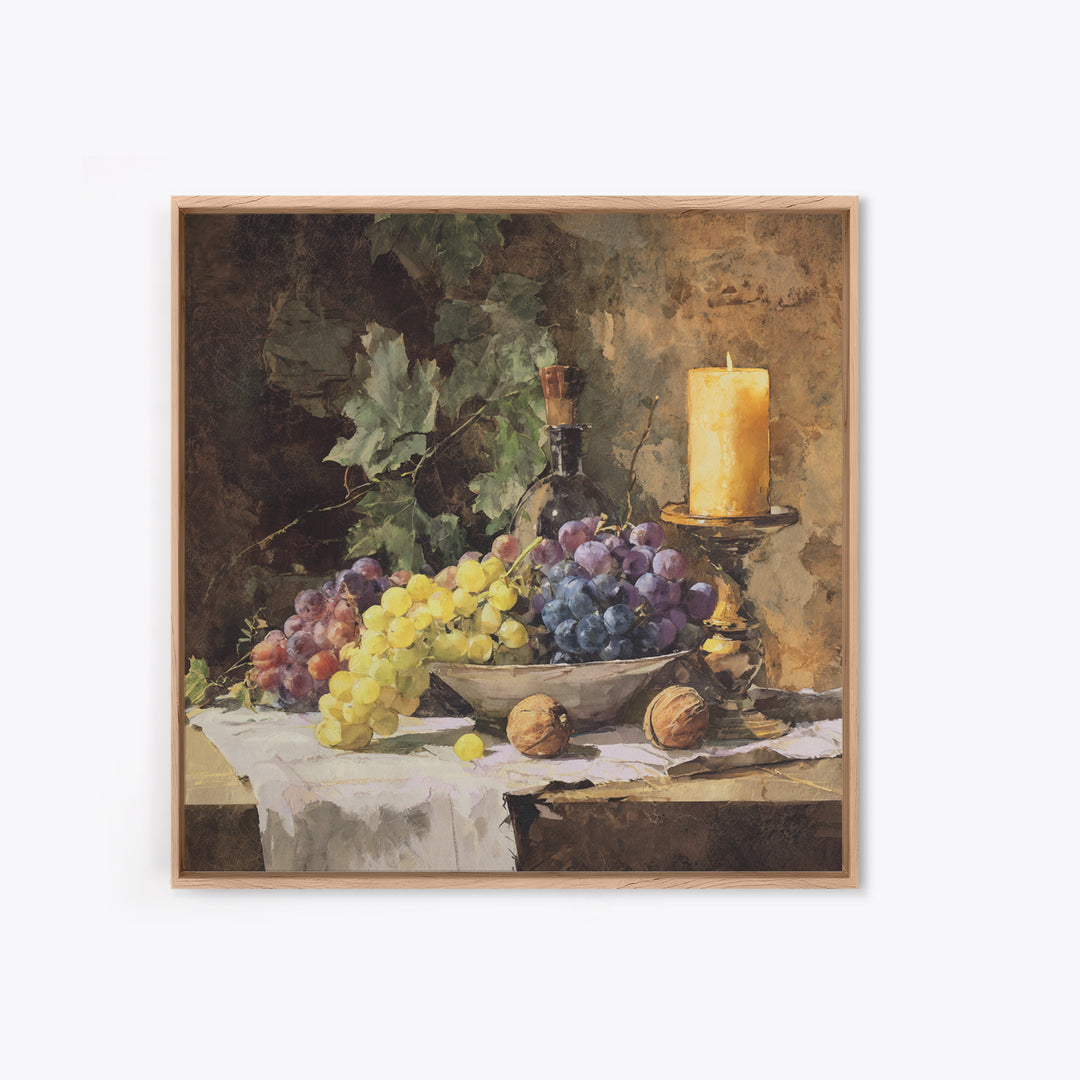 Champagne Grapes and White Linen Still Life Canvas Print, Winery Art, Art, Winery Decor, Fine Art, Vineyard, Farmhouse Decor, WIN-1x1-77