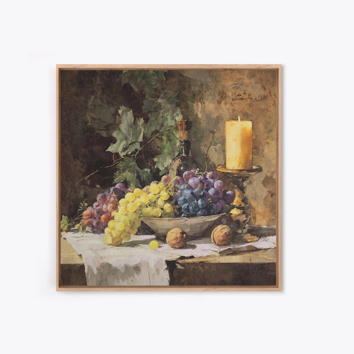 Champagne Grapes and White Linen Still Life Canvas Print, Winery Art, Art, Winery Decor, Fine Art, Vineyard, Farmhouse Decor, WIN-1x1-77
