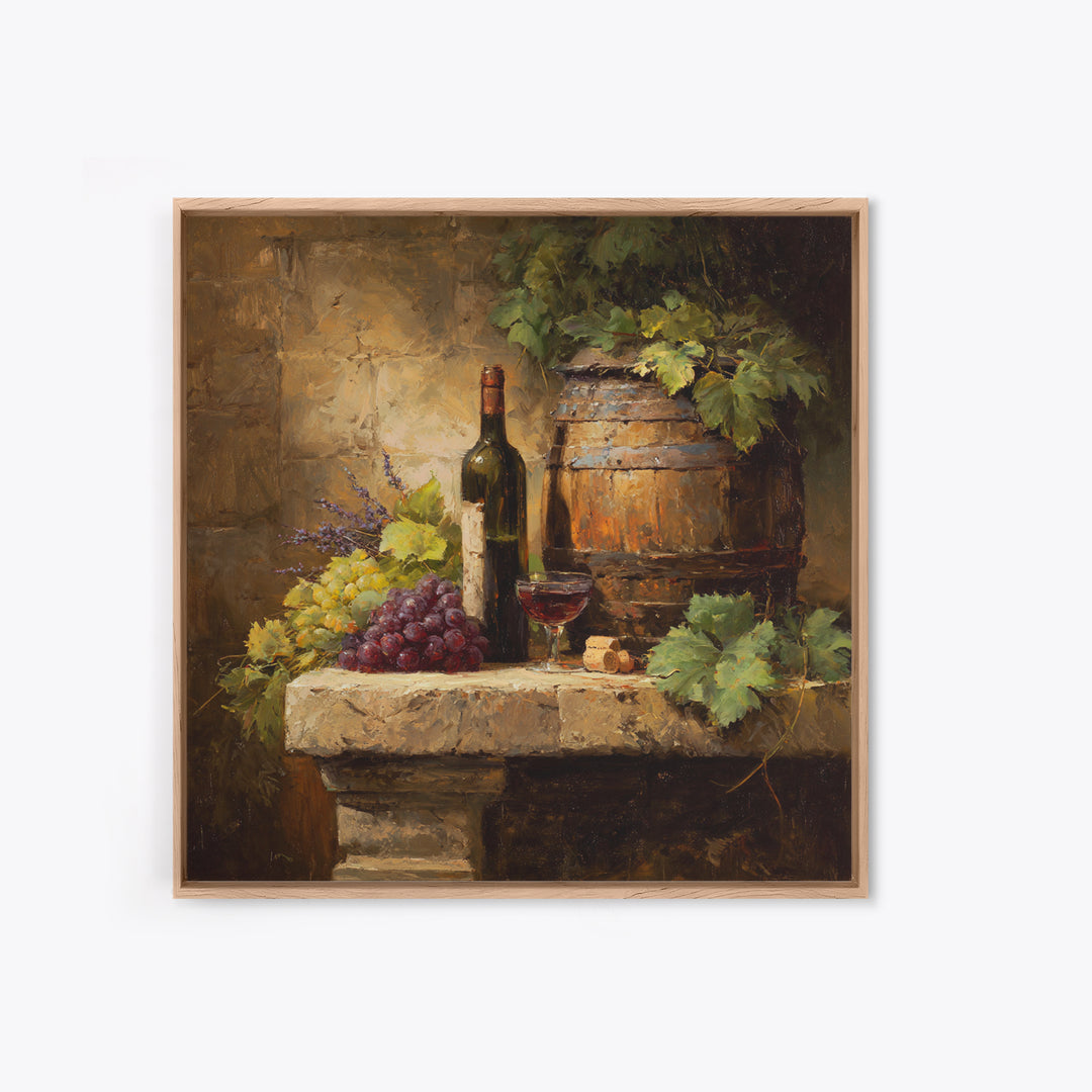 Wine Barrel with Lavender and Sunlight Framed Canvas Print, Winery Art, Statement Artwork, Winery Decor, Fine Art, Vineyard, WIN-1x1-78