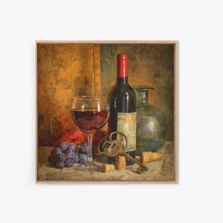 Old Cellar Key and Wine Label Shapes Framed Canvas Print, Winery Art, Landscape Art, Winery Decor, Fine Art, Vineyard, WIN-1x1-84