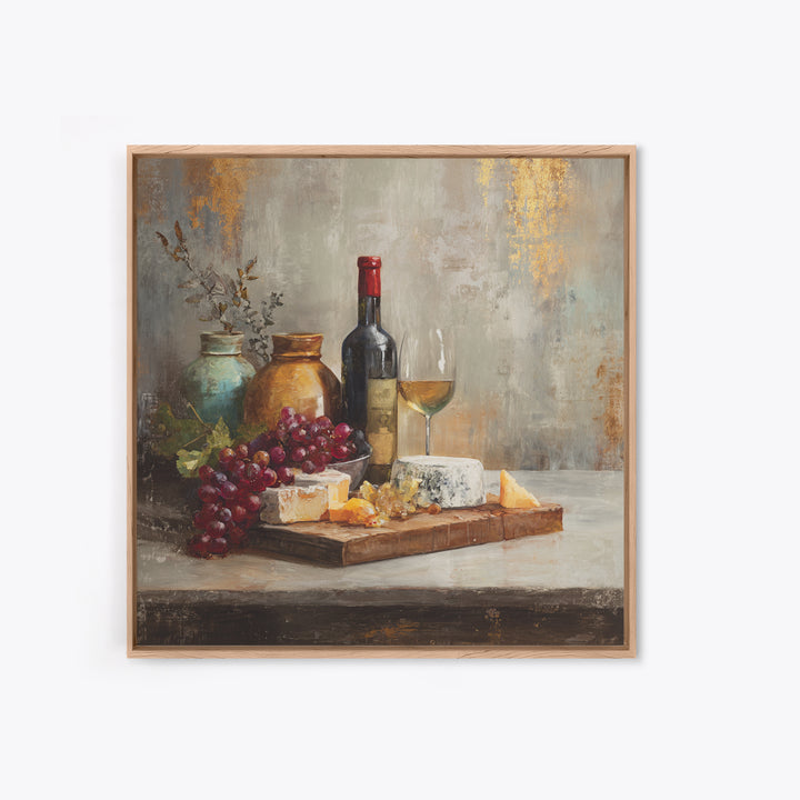 Charcuterie Board with Grapes and Cheese Canvas Print, Winery Art, Minimalist Decor, Winery Decor, Fine Art, Vineyard, WIN-1x1-85