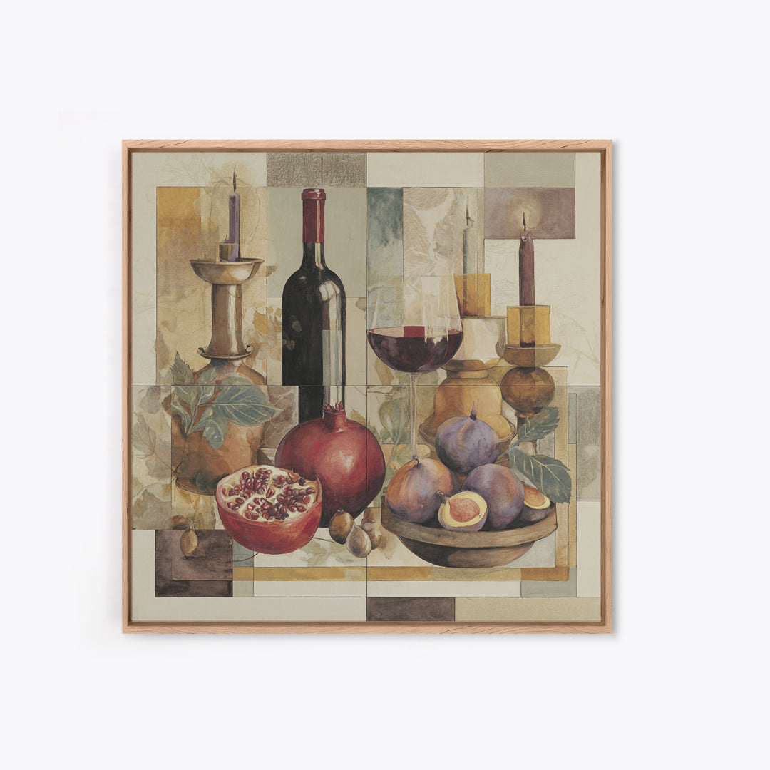 Pomegranate Figs and Red Wine Composition Canvas Print, Winery Art, Contemporary Art, Winery Decor, Fine Art, Vineyard, WIN-1x1-89