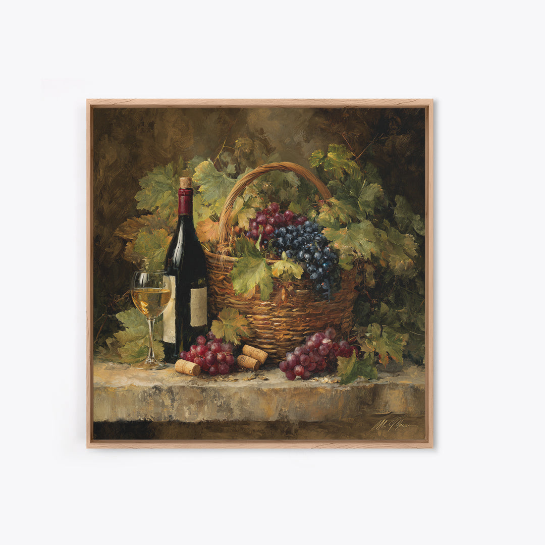 Wine Harvest Basket Canvas Print, Winery Art, Modern Decor, Winery Decor, Fine Art, Vineyard, Wall Decor, Painting, Art Print, WIN-1x1-94
