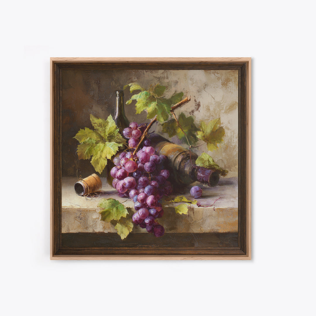 Grapevine Branch with Purple Grapes and Leaves Canvas Print, Winery Art, Art Print, Winery Decor, Fine Art, Vineyard, WIN-1x1-97
