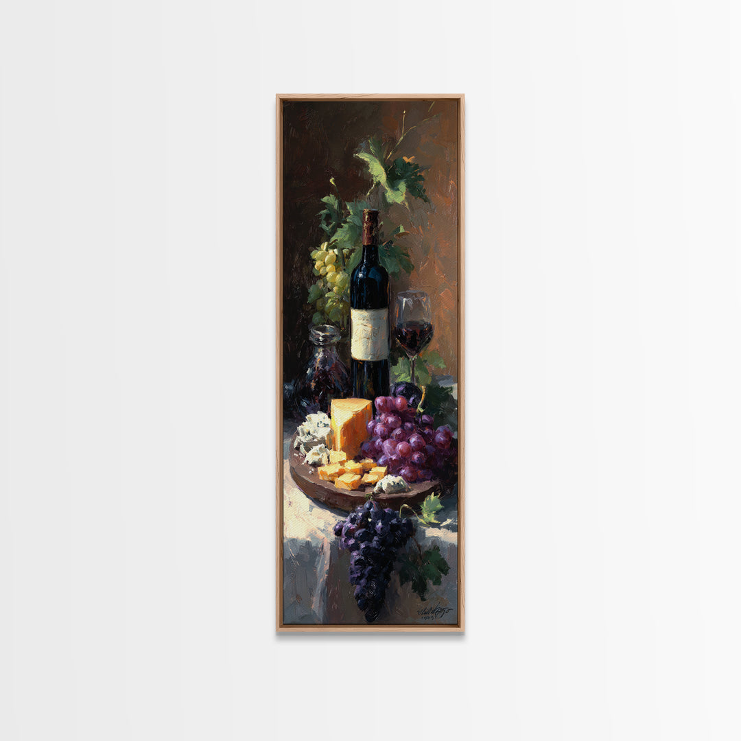 Charcuterie Board with Grapes and Cheese Canvas Print, Winery Art, Cocktail Wall Art, Winery Decor, Watercolor Art, Vineyard, WIN-1x3-1