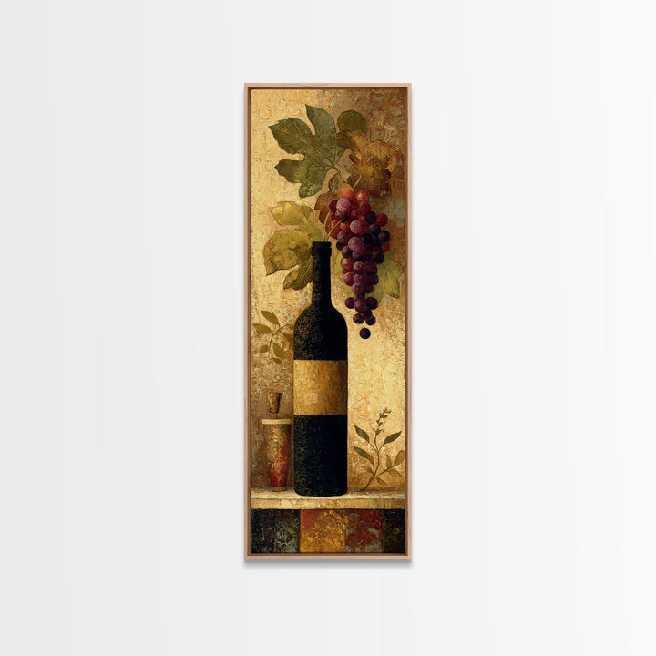 Black and Gold Wine Bottle Silhouette Canvas Print, Winery Art, Bar Art, Winery Decor, Fine Art, Vineyard, Textured Painting, WIN-1x3-100