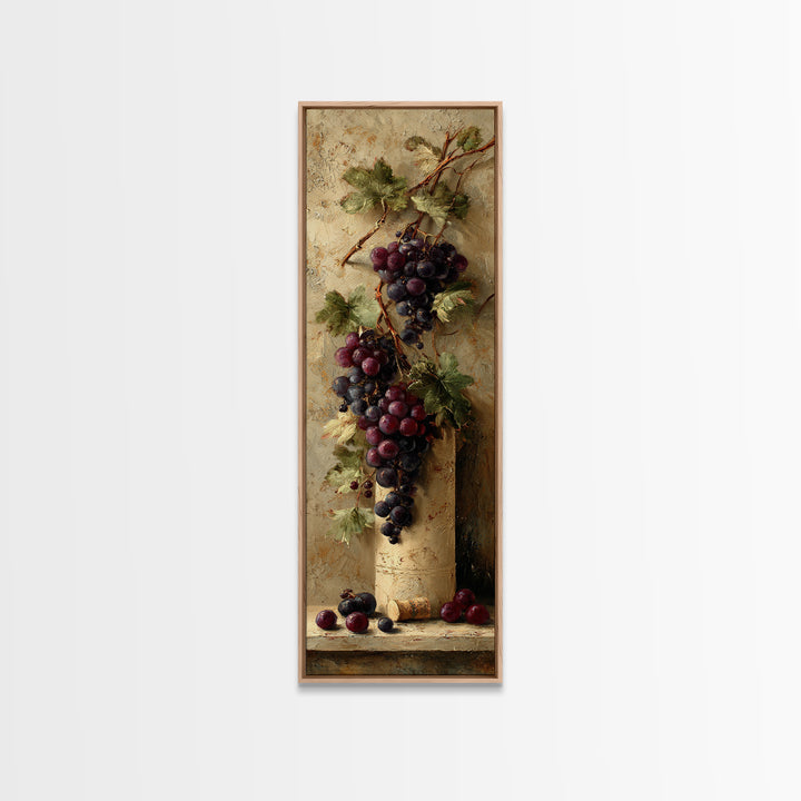 Grapevine Branch with Purple Grapes and Leaves Canvas Print, Winery Art, Minimalist Decor, Winery Decor, Oil Painting, Vineyard, WIN-1x3-13