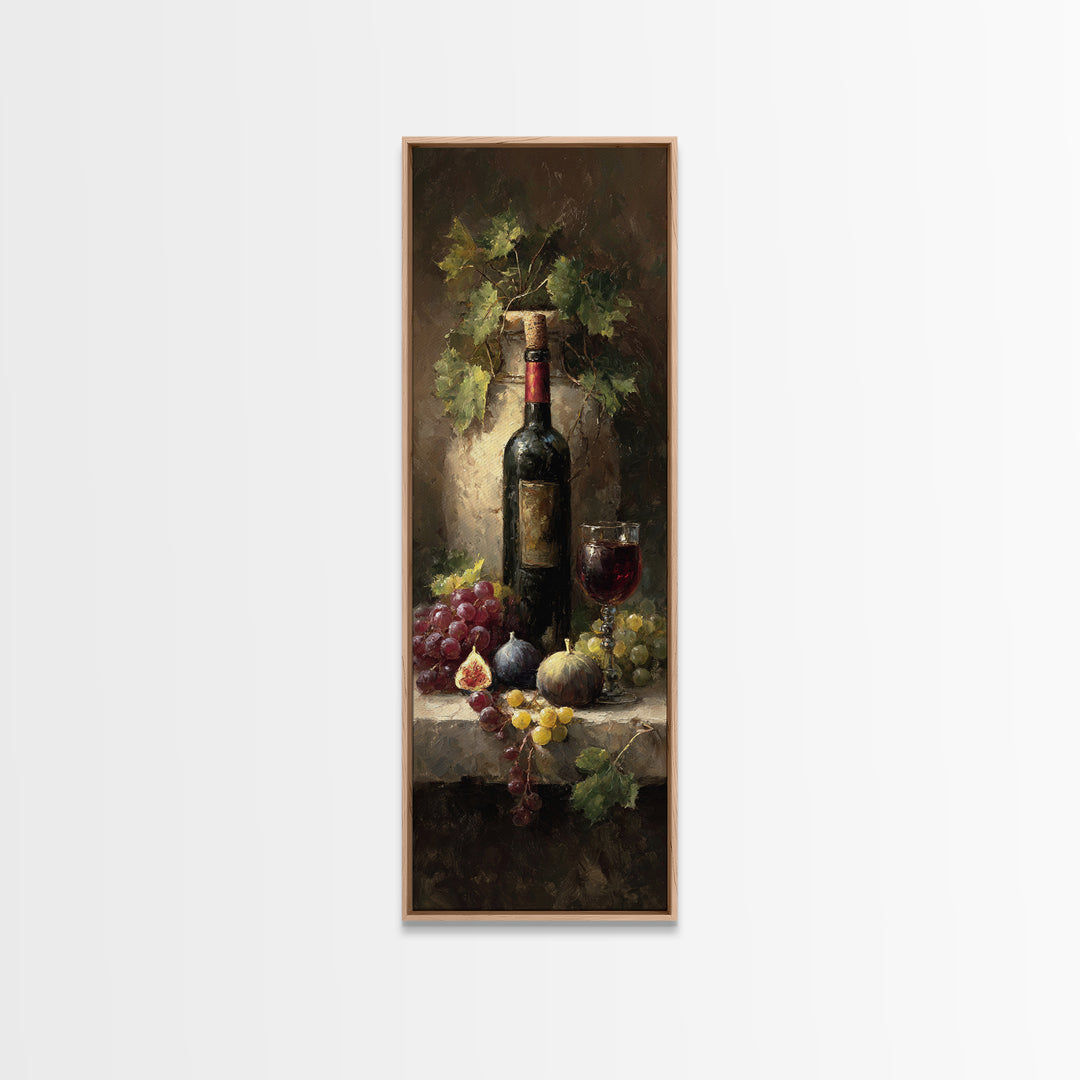 Wine Bottle and Glass Still Life Canvas Print, Winery Art, Gallery Decor, Winery Decor, Fine Art, Vineyard, Wall Art, WIN-1x3-14