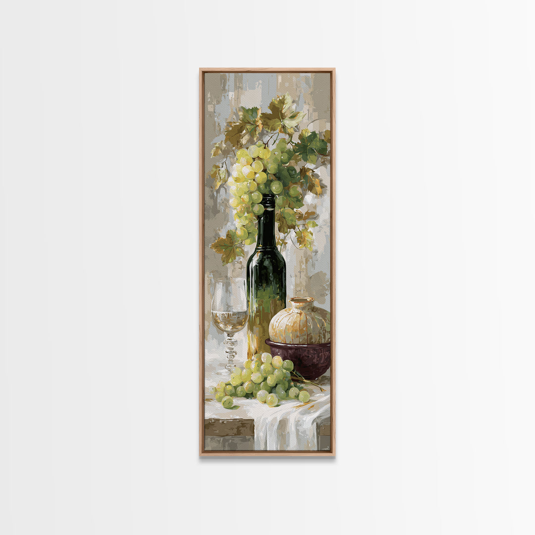 Champagne Grapes and White Linen Still Life Canvas Print, Winery Art, Art, Winery Decor, Fine Art, Vineyard, Farmhouse Decor, WIN-1x3-17