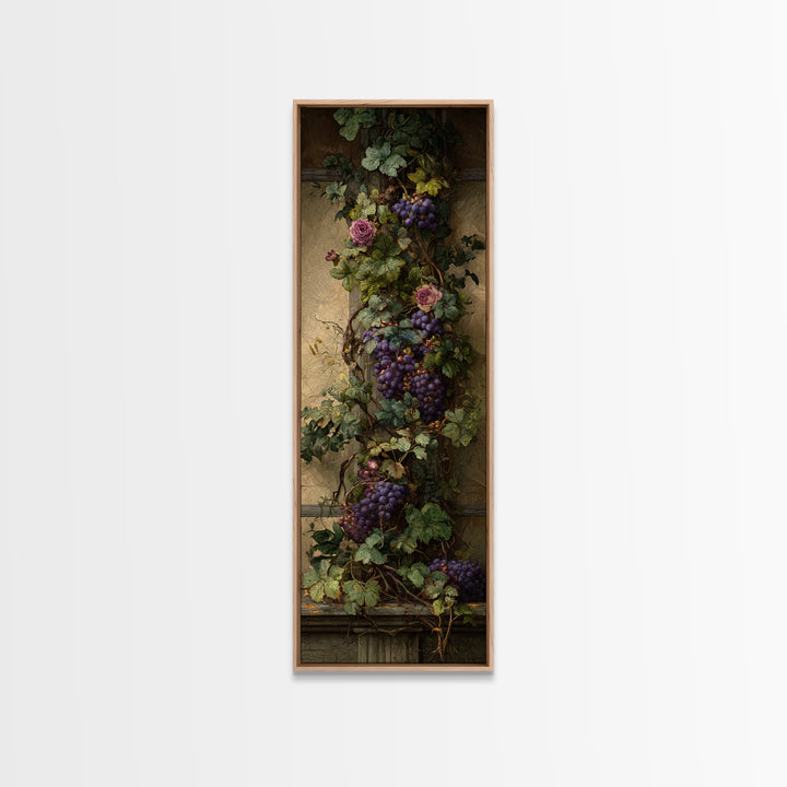 Vineyard Gate with Climbing Roses Canvas Print, Winery Art, Farmhouse Decor, Winery Decor, Oil Painting, Vineyard, Bar Art, WIN-1x3-27