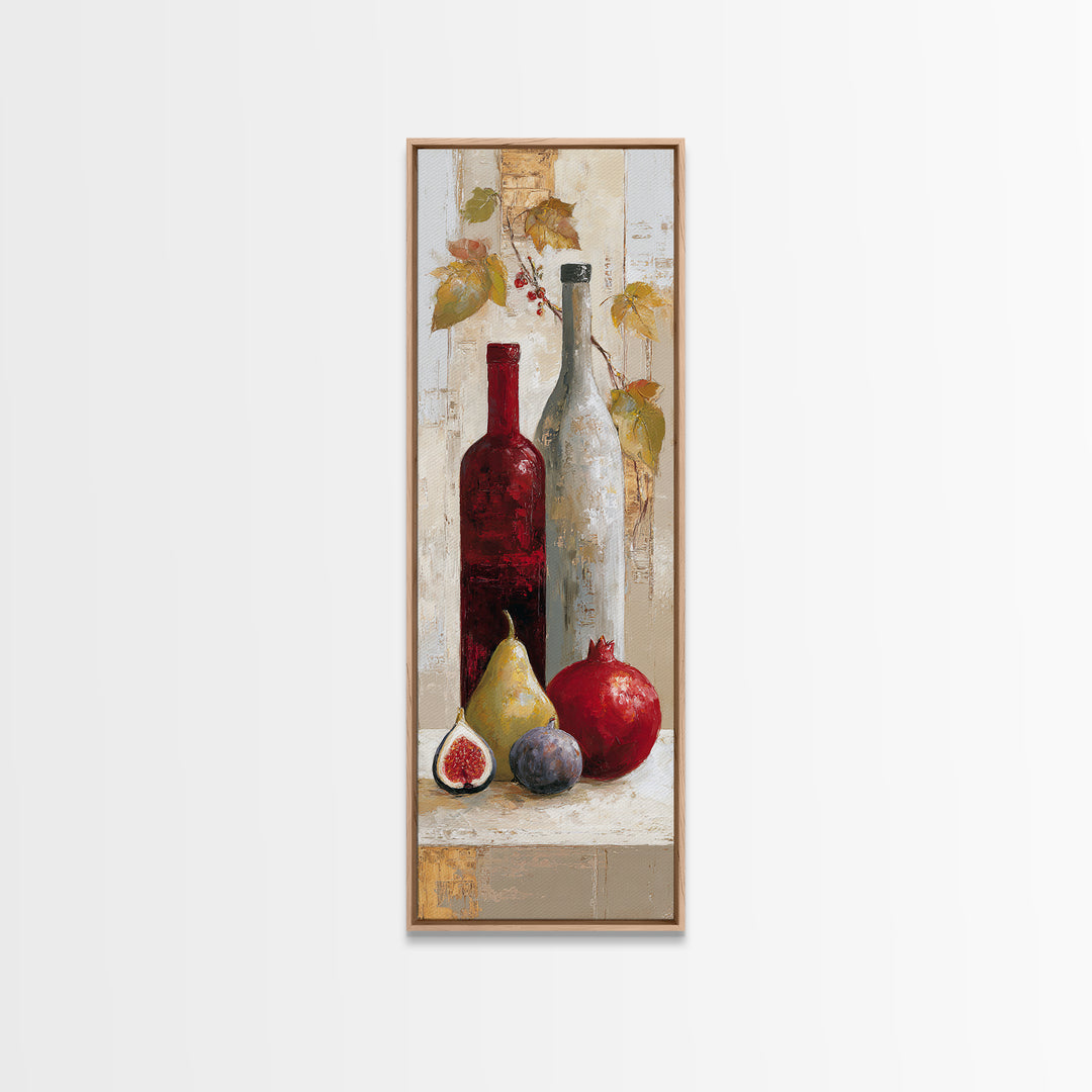 Pomegranate Figs and Red Wine Composition Framed Canvas Print, Winery Art, Textured Painting, Winery Decor, Fine Art, Vineyard, WIN-1x3-29