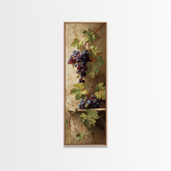 Grapevine Branch with Purple Grapes and Leaves Canvas Print, Winery Art, Minimalist Decor, Winery Decor, Oil Painting, Vineyard, WIN-1x3-37