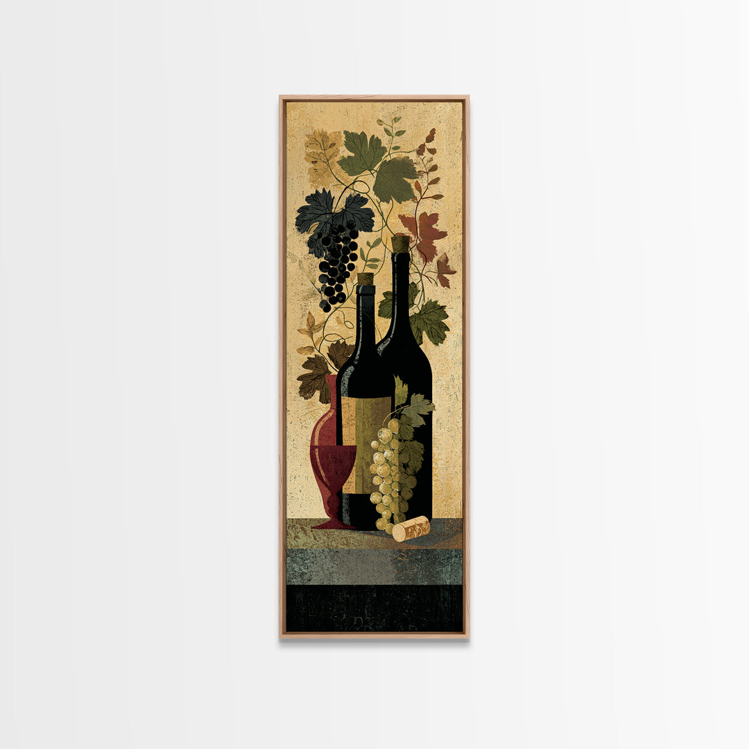 Black and Gold Wine Bottle Silhouette Framed Canvas Print, Winery Art, Minimalist Decor, Winery Decor, Fine Art, Vineyard, WIN-1x3-4