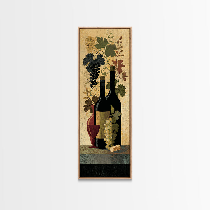 Black and Gold Wine Bottle Silhouette Framed Canvas Print, Winery Art, Minimalist Decor, Winery Decor, Fine Art, Vineyard, WIN-1x3-4
