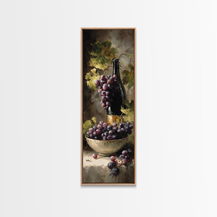 Grapes in a Ceramic Bowl with Shadows Framed Canvas Print, Winery Art, Wall Art, Winery Decor, Oil Painting, Vineyard, WIN-1x3-45