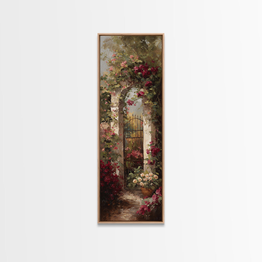 Vineyard Gate with Climbing Roses Canvas Print, Winery Art, Landscape Art, Winery Decor, Abstract Art, Vineyard, Room Decor, WIN-1x3-51