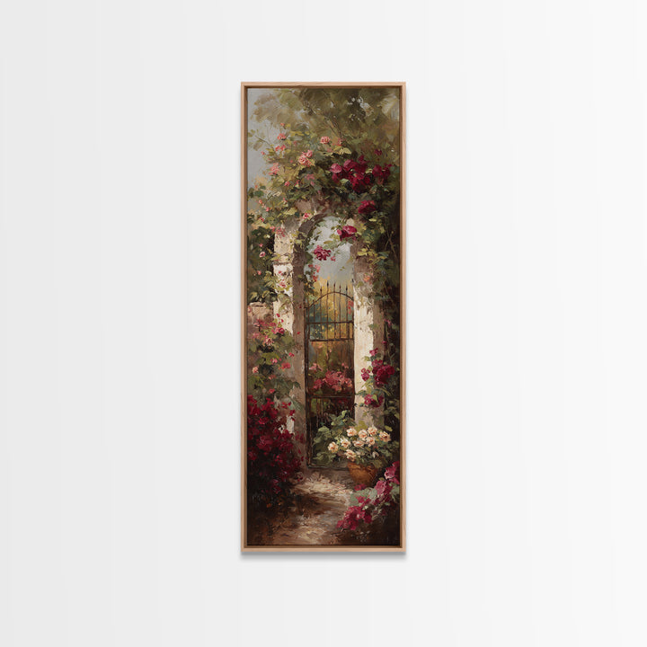 Vineyard Gate with Climbing Roses Canvas Print, Winery Art, Landscape Art, Winery Decor, Abstract Art, Vineyard, Room Decor, WIN-1x3-51