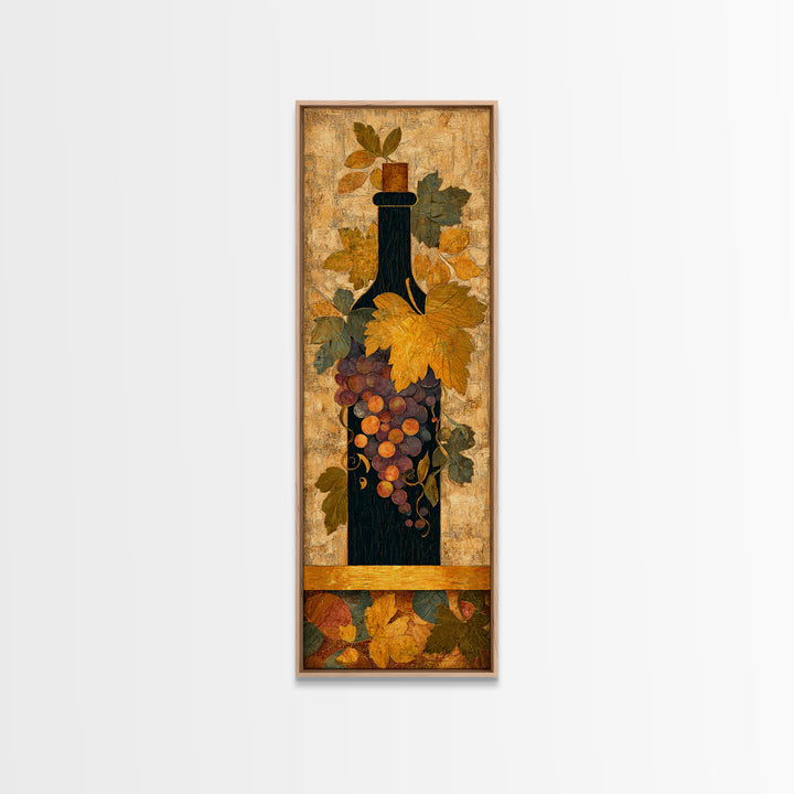 Black and Gold Wine Bottle Silhouette Framed Canvas Print, Winery Art, Wall Hanging, Winery Decor, Fine Art, Vineyard, WIN-1x3-52