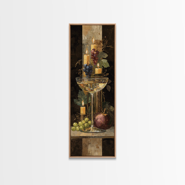 Champagne Coupe with Bubbles and Light Canvas Print, Winery Art, Kitchen Wall Decor, Winery Decor, Oil Painting, Vineyard, WIN-1x3-55