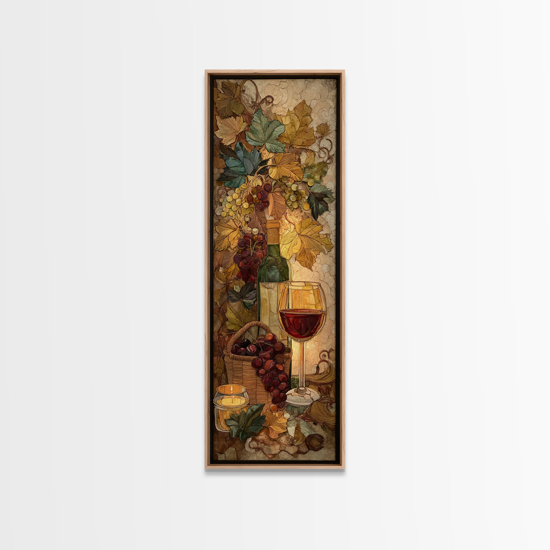 Wine Harvest Basket Framed Canvas Print, Winery Art, Cocktail Wall Art, Winery Decor, Watercolor Art, Vineyard, WIN-1x3-58