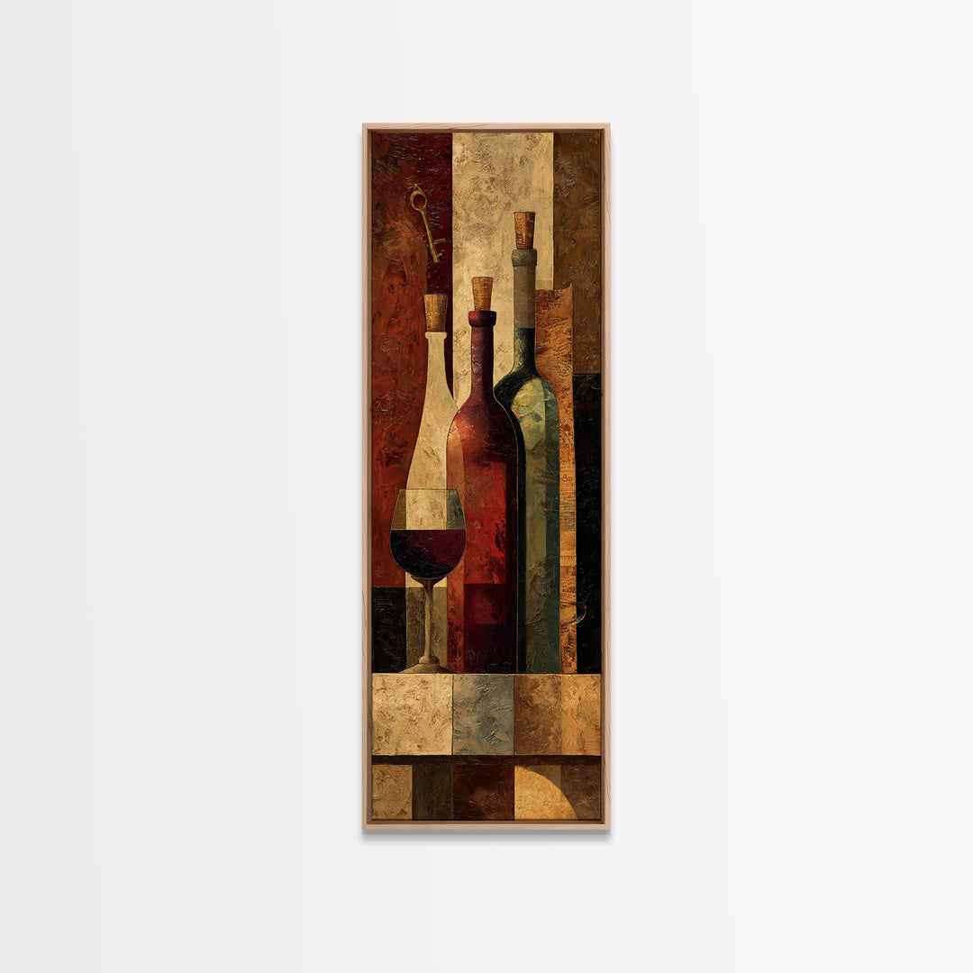 Old Cellar Key and Wine Label Shapes Canvas Print, Winery Art, Retro Wall Art, Winery Decor, Abstract Art, Vineyard, WIN-1x3-72