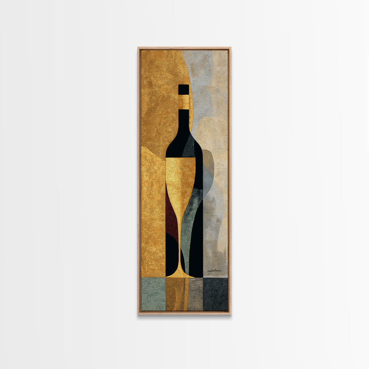 Black and Gold Wine Bottle Silhouette Framed Canvas Print, Winery Art, Kitchen Wall Decor, Winery Decor, Oil Painting, Vineyard, WIN-1x3-76