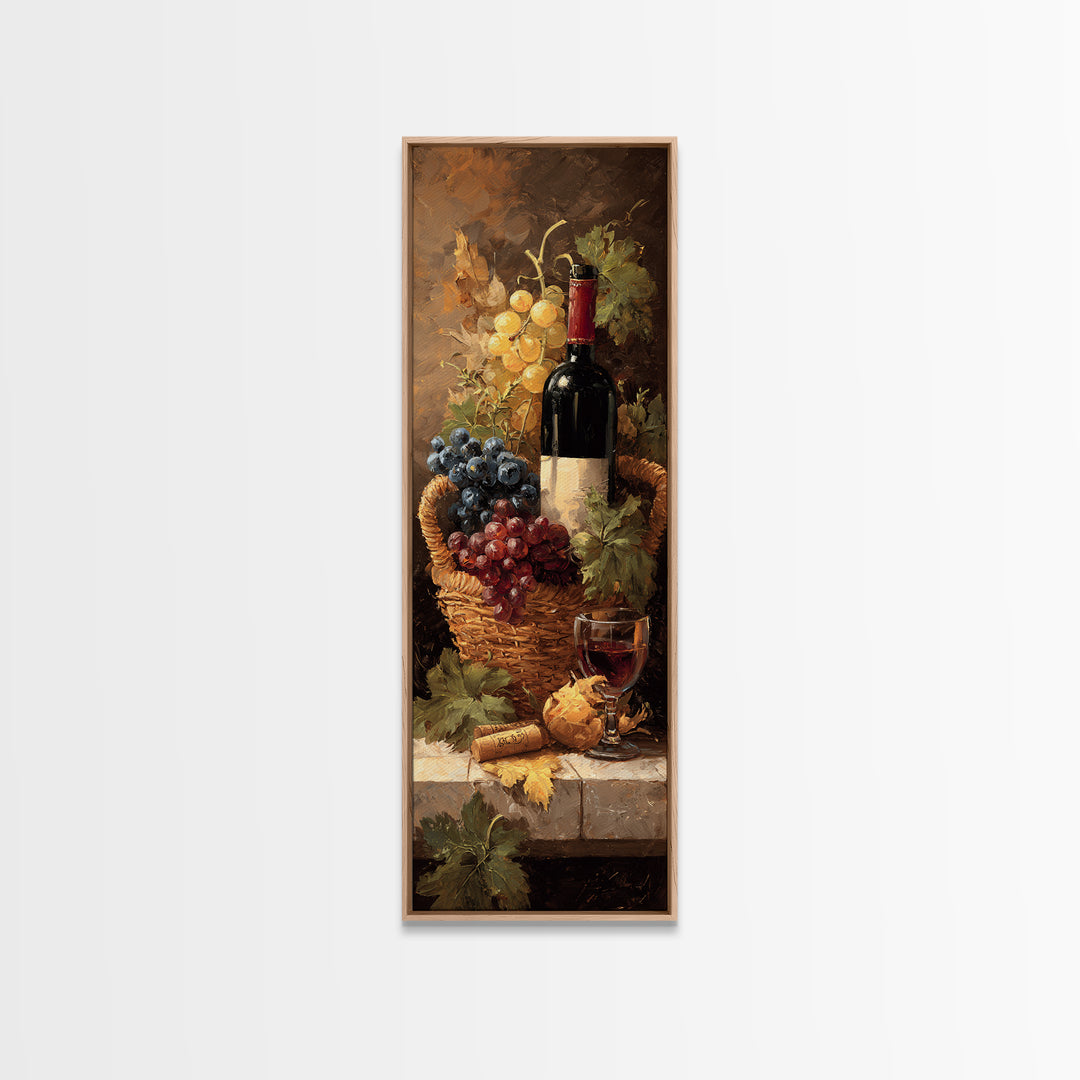 Wine Harvest Basket Canvas Print, Winery Art, Boho Decor, Winery Decor, Oil Painting, Vineyard, Art Print, Printable Wall Art, WIN-1x3-82