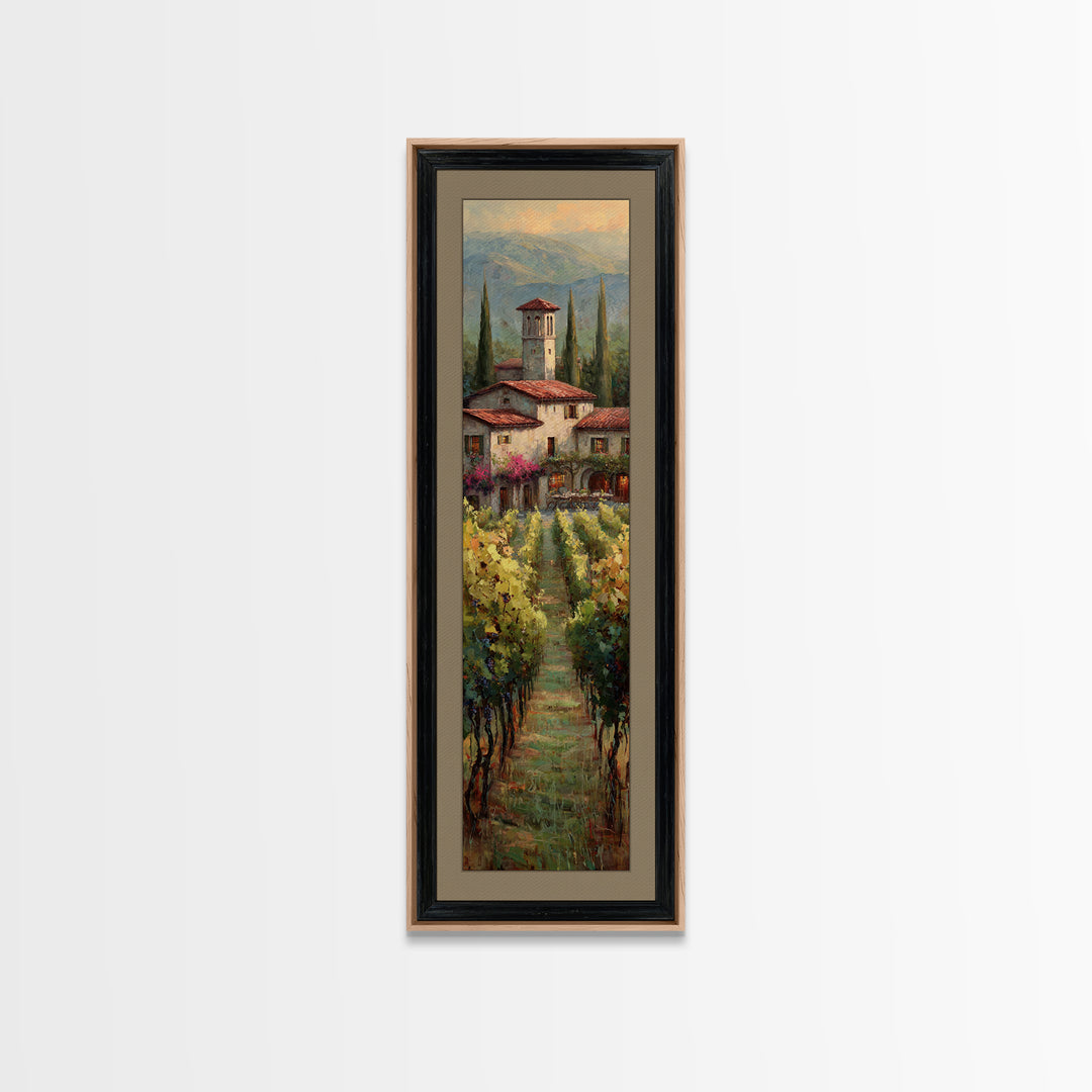 Tuscan Vineyard at Golden Hour Framed Canvas Print, Winery Art, Statement Artwork, Winery Decor, Fine Art, Vineyard, Painting, WIN-1x3-87