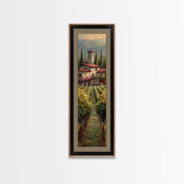 Tuscan Vineyard at Golden Hour Framed Canvas Print, Winery Art, Statement Artwork, Winery Decor, Fine Art, Vineyard, Painting, WIN-1x3-87