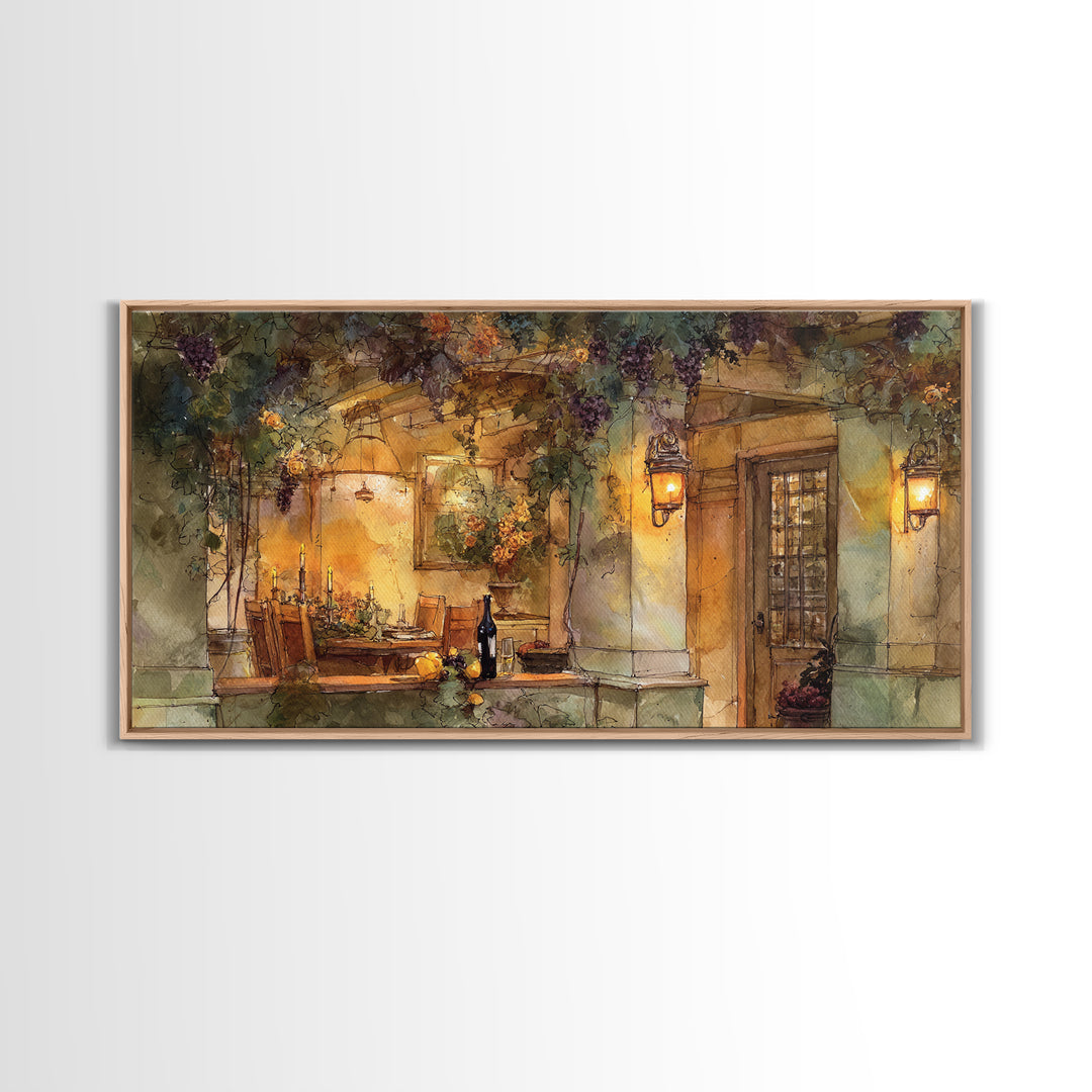 Vineyard Gate with Climbing Roses Framed Canvas Print, Winery Art, Retro Wall Art, Winery Decor, Vineyard, Modern Decor, WIN-2x1-11