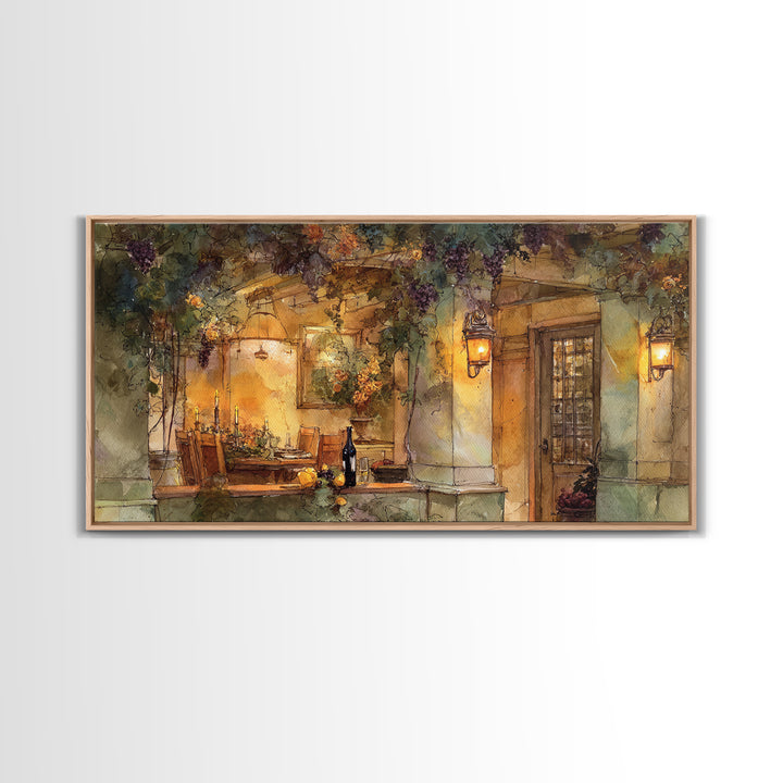 Vineyard Gate with Climbing Roses Framed Canvas Print, Winery Art, Retro Wall Art, Winery Decor, Vineyard, Modern Decor, WIN-2x1-11
