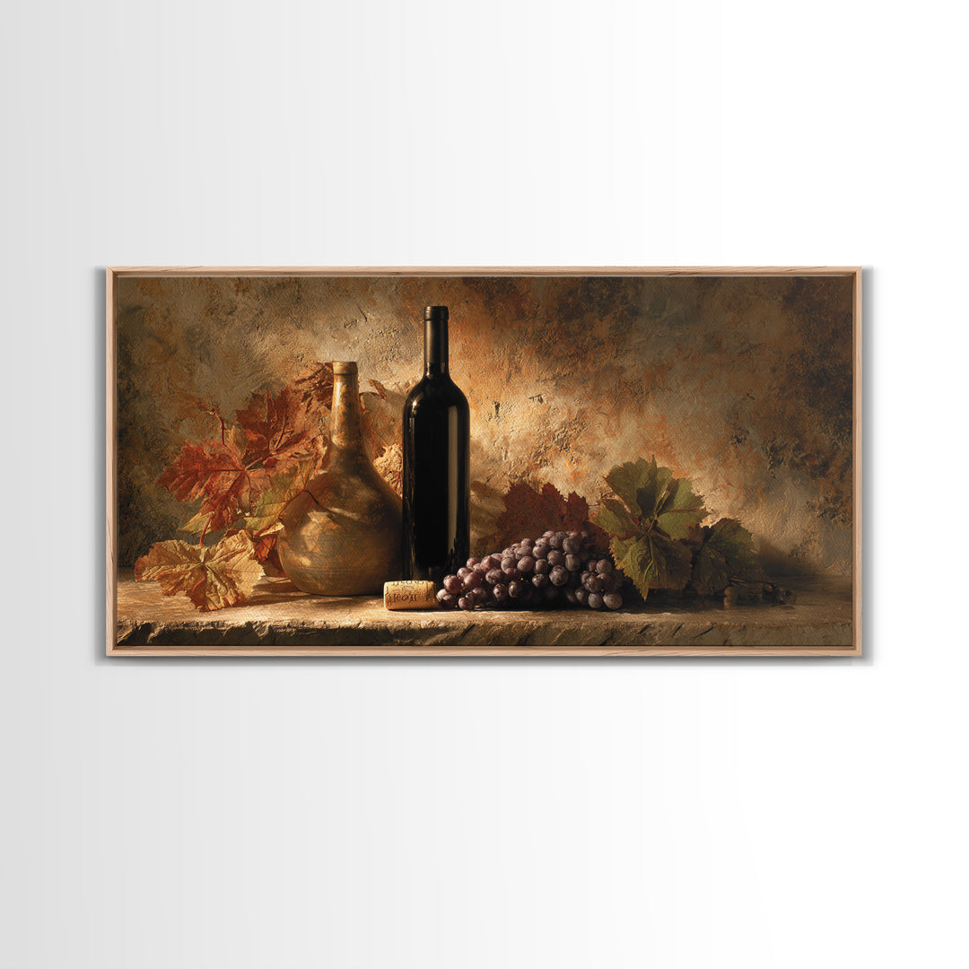 Black and Gold Wine Bottle Silhouette Framed Canvas Print, Winery Art, Room Decor, Winery Decor, Fine Art, Vineyard, WIN-2x1-12