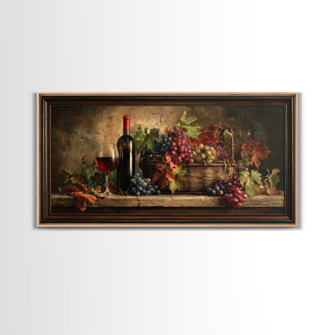 Wine Harvest Basket Framed Canvas Print, Winery Art, Room Decor, Winery Decor, Fine Art, Vineyard, Printable Wall Art, WIN-2x1-18