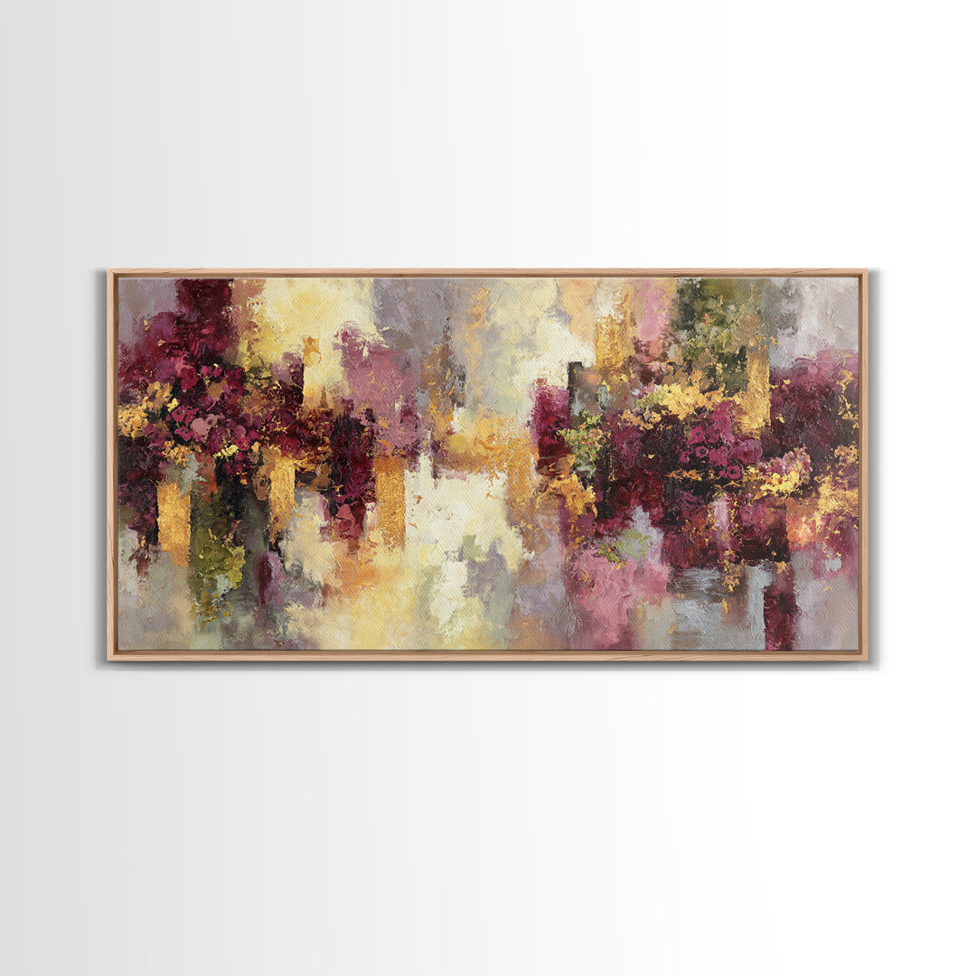 Burgundy Abstract with Gold Accents Framed Canvas Print, Winery Art, Living Room Art, Winery Decor, Abstract Art, Vineyard, WIN-2x1-19