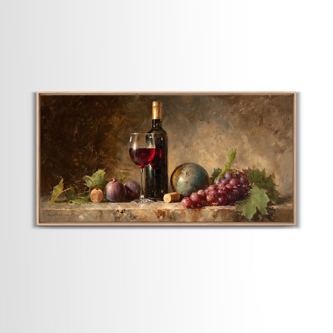Wine Bottle and Glass Still Life Canvas Print, Winery Art, Textured Painting, Winery Decor, Fine Art, Vineyard, Oil Painting, WIN-2x1-22