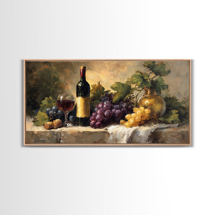 Tuscan Vineyard at Golden Hour Framed Canvas Print, Winery Art, Oil Painting, Winery Decor, Watercolor Art, Vineyard, WIN-2x1-23