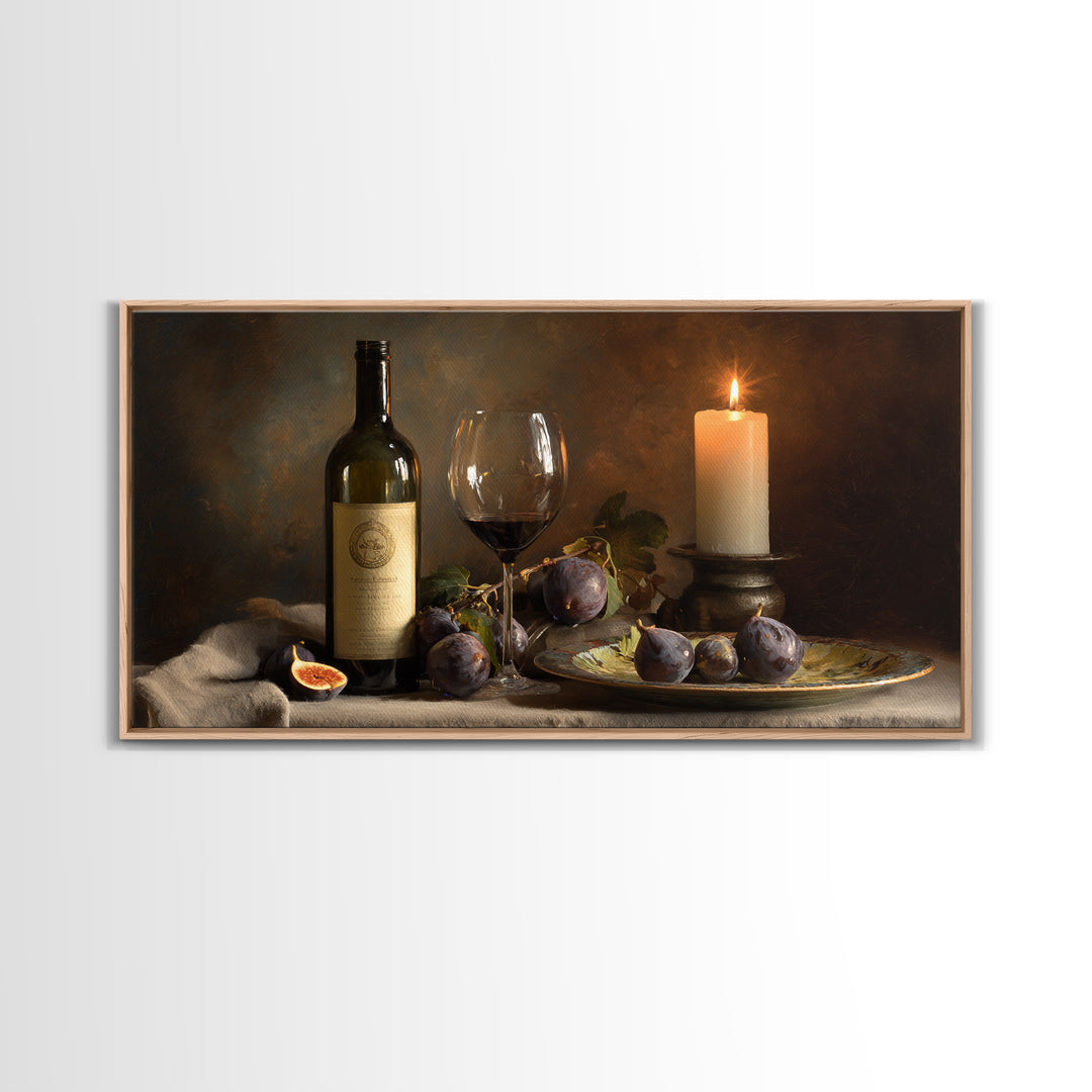 Wine Bottle and Glass Still Life Framed Canvas Print, Winery Art, Art, Winery Decor, Fine Art, Vineyard, Farmhouse Decor, WIN-2x1-46