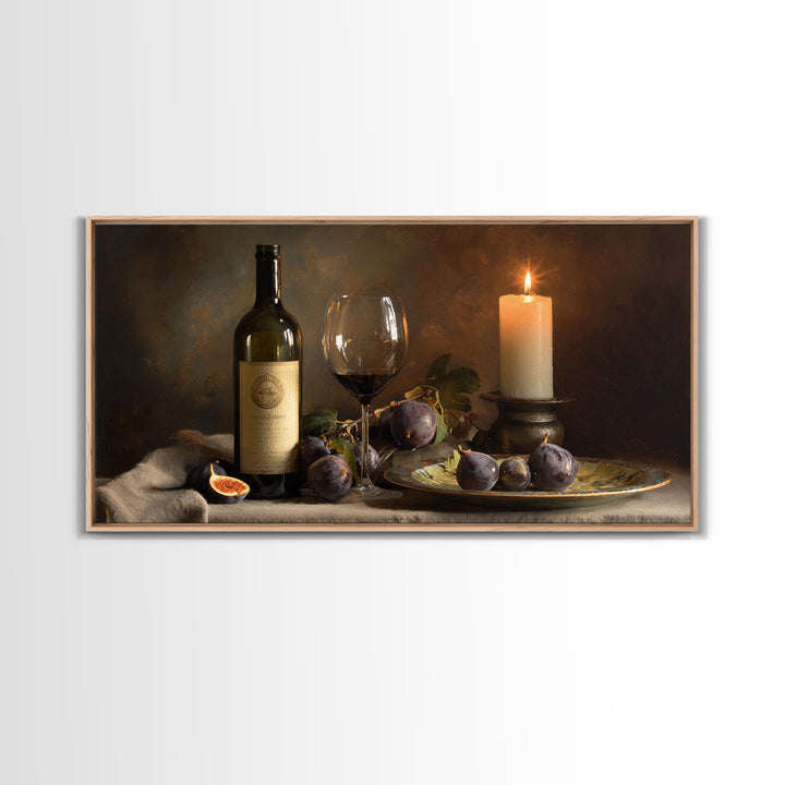 Wine Bottle and Glass Still Life Framed Canvas Print, Winery Art, Art, Winery Decor, Fine Art, Vineyard, Farmhouse Decor, WIN-2x1-46