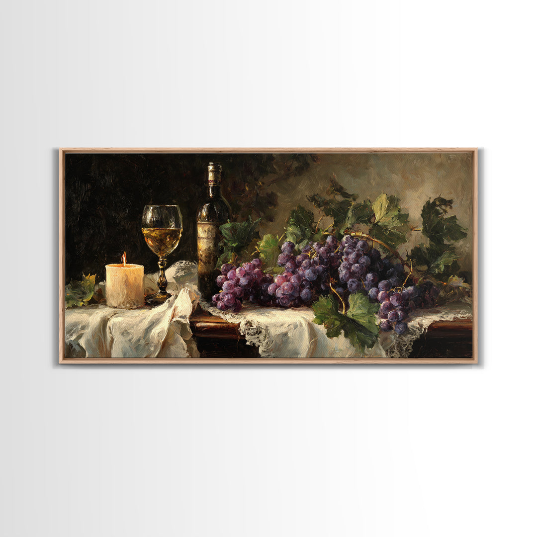 Champagne Grapes and White Linen Still Life Canvas Print, Winery Art, Framed Art, Winery Decor, Abstract Art, Vineyard, WIN-2x1-49