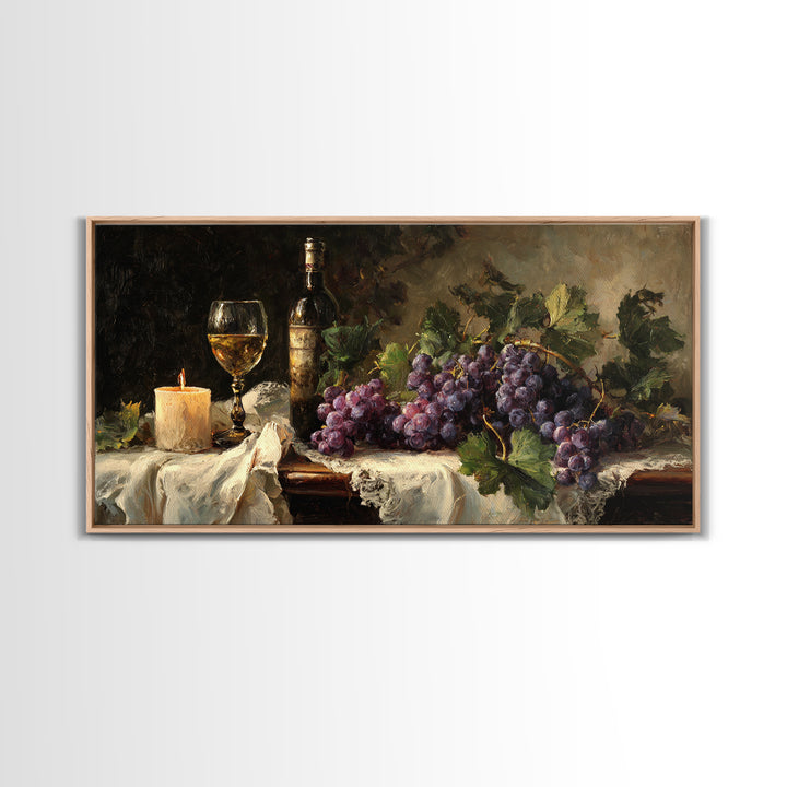 Champagne Grapes and White Linen Still Life Canvas Print, Winery Art, Framed Art, Winery Decor, Abstract Art, Vineyard, WIN-2x1-49