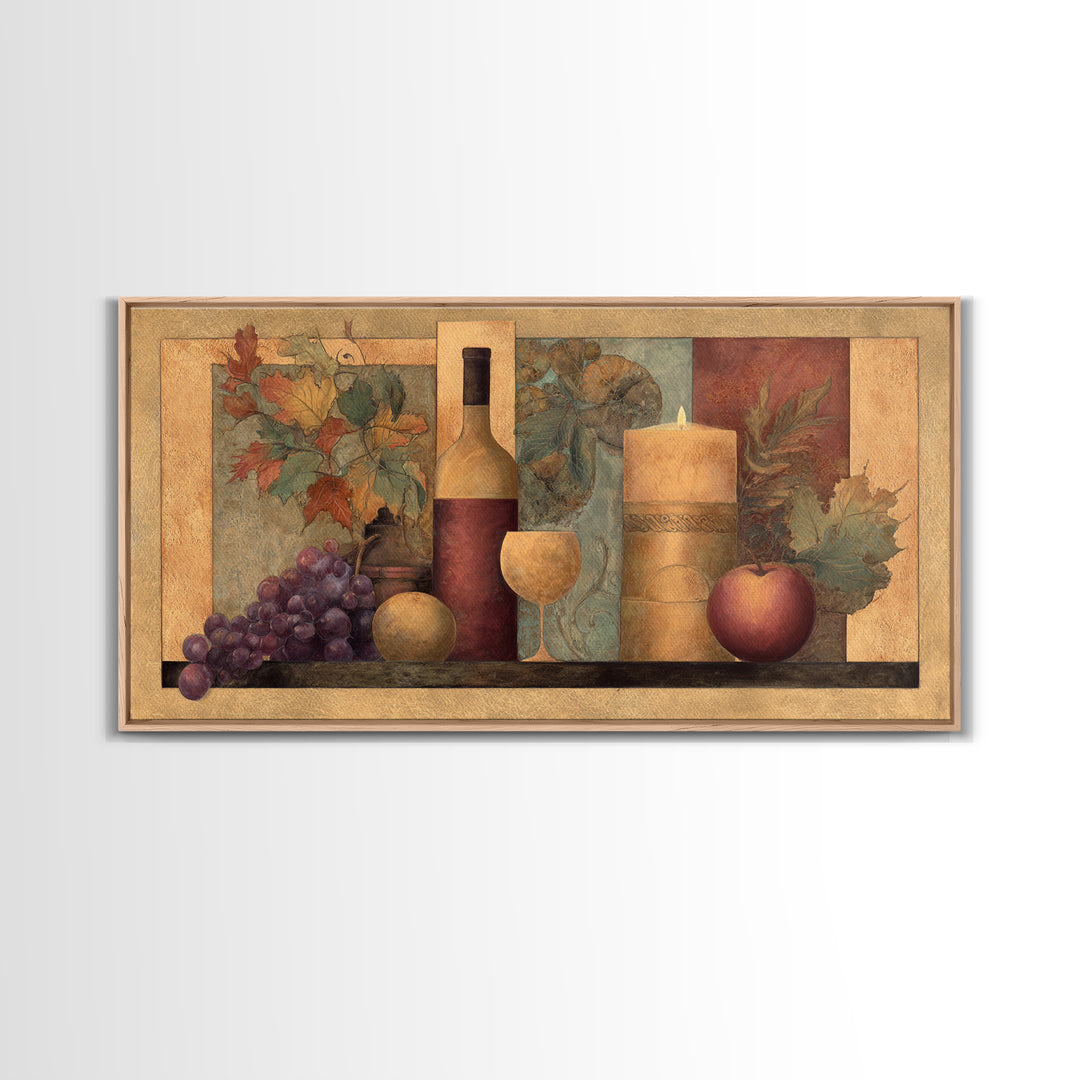 Vine Leaves Turning Autumn Red and Gold Framed Canvas Print, Winery Art, Living Room Decor, Winery Decor, Fine Art, Vineyard, WIN-2x1-55