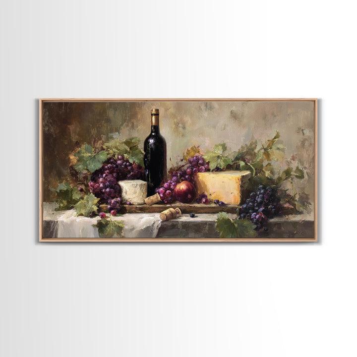 Charcuterie Board with Grapes and Cheese Canvas Print, Winery Art, Wall Hanging, Winery Decor, Vineyard, Preppy Wall Art, WIN-2x1-57
