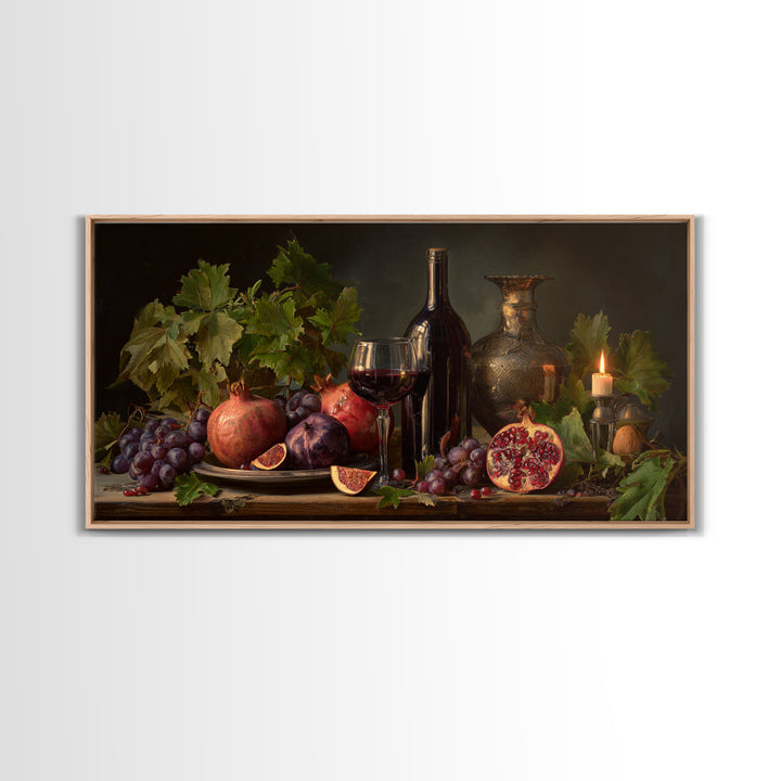 Pomegranate Figs and Red Wine Composition Canvas Print, Winery Art, Artwork, Winery Decor, Fine Art, Vineyard, Bar Decor, WIN-2x1-61
