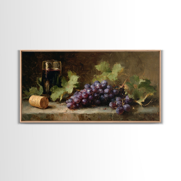 Single Grape Cluster Botanical Study Framed Canvas Print, Winery Art, Kitchen Decor, Winery Decor, Fine Art, Vineyard, WIN-2x1-65