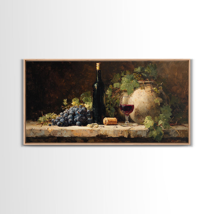 Olive Branch and Wine Glass Mediterranean Still Canvas Print, Winery Art, Oil Painting, Winery Decor, Watercolor Art, Vineyard, WIN-2x1-68