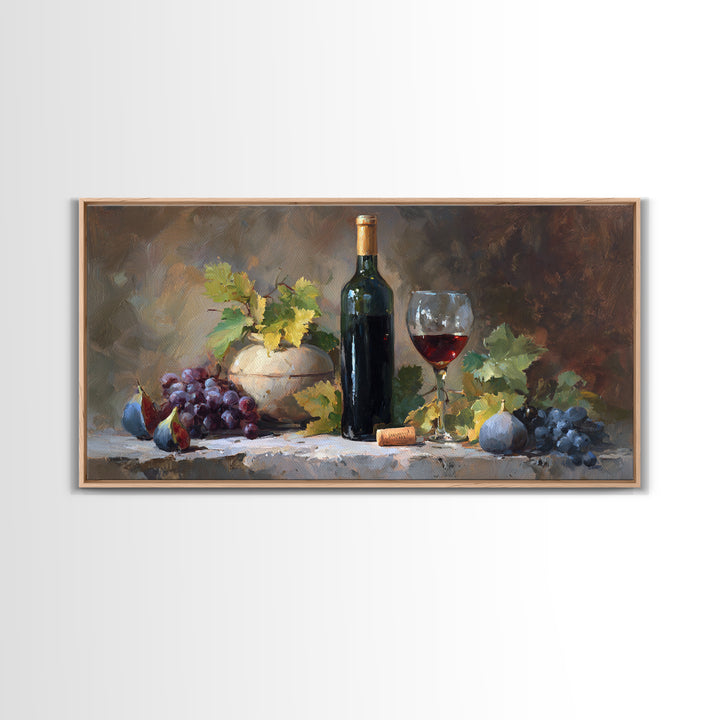 Wine Bottle and Glass Still Life Canvas Print, Winery Art, Printable Wall Art, Winery Decor, Fine Art, Vineyard, Retro Wall Art, WIN-2x1-70